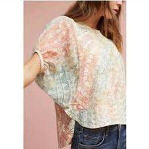 Eri + Ali Anthropologie Multi Color Geometric Pointillist Puff Sleeve Top Large